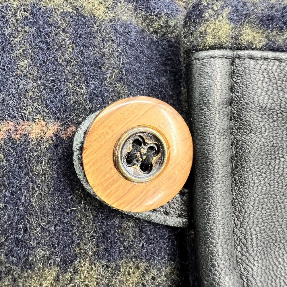 Vintage Collie Italian Lambs Wool Varsity Bomber Jacket Mens XL Navy Blue Plaid - Picture 6 of 11